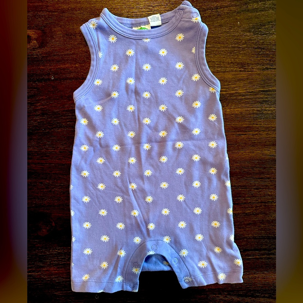 Organic Cotton Tank Romper Lilac Daisies 12-18M